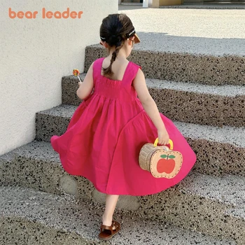 דוב, מנהיג 2023 הקיץ החדש של בנות קו A בלי שרוולים חולצת השמלה ילדים ילדה קטנה אופנה שמלת חוף שמלת החג